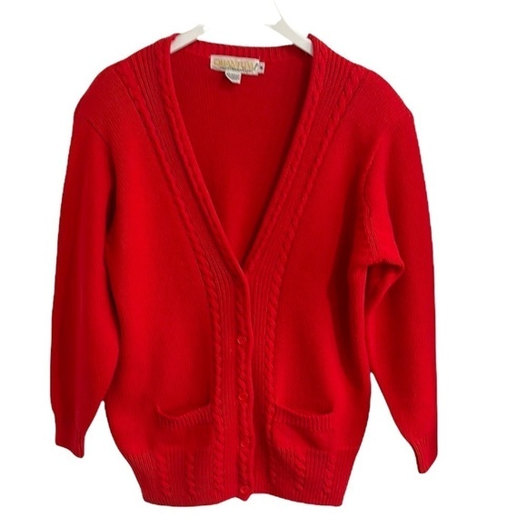 VINTAGE Boyfriend Cardigan Cotton Acrylic Cable Knit Pattern Trim SZ M - Picture 1 of 6